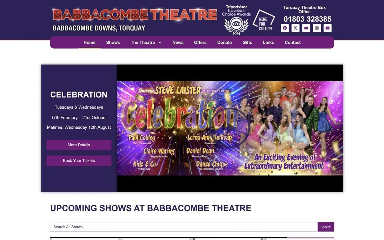 Homepage of the Babbacombe Theatre website