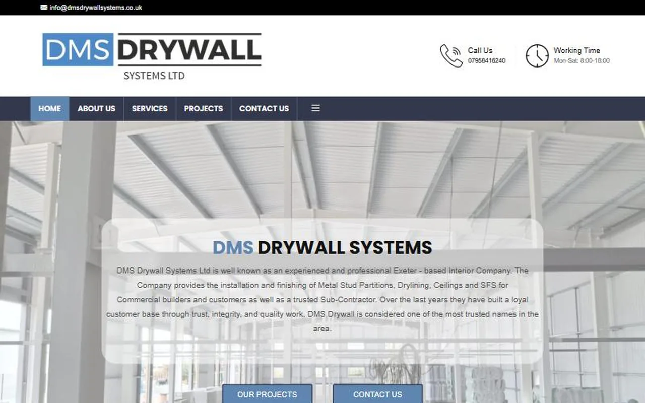Homepage of the DMS Drywall Systems website