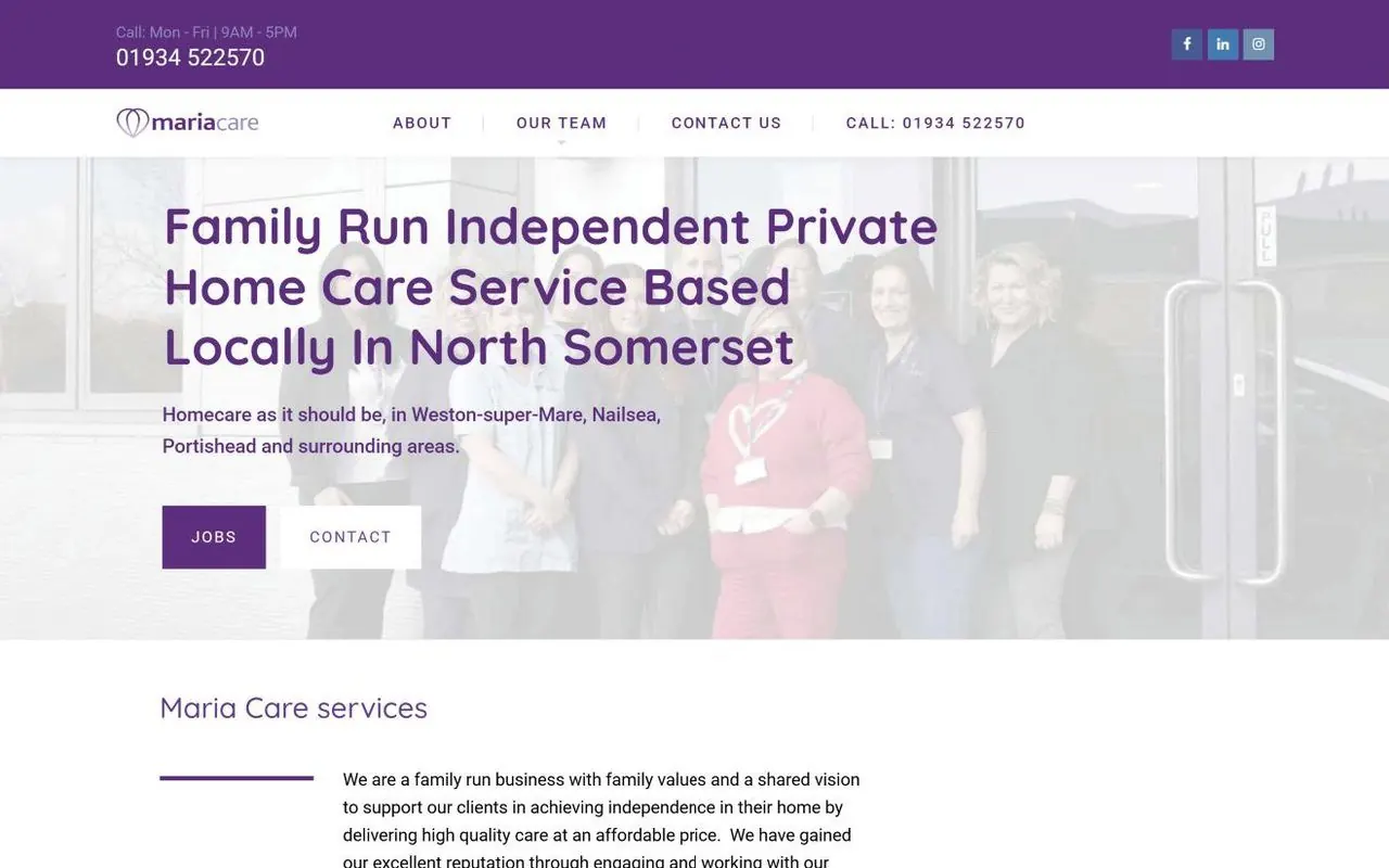 Homepage of the Maria Care website