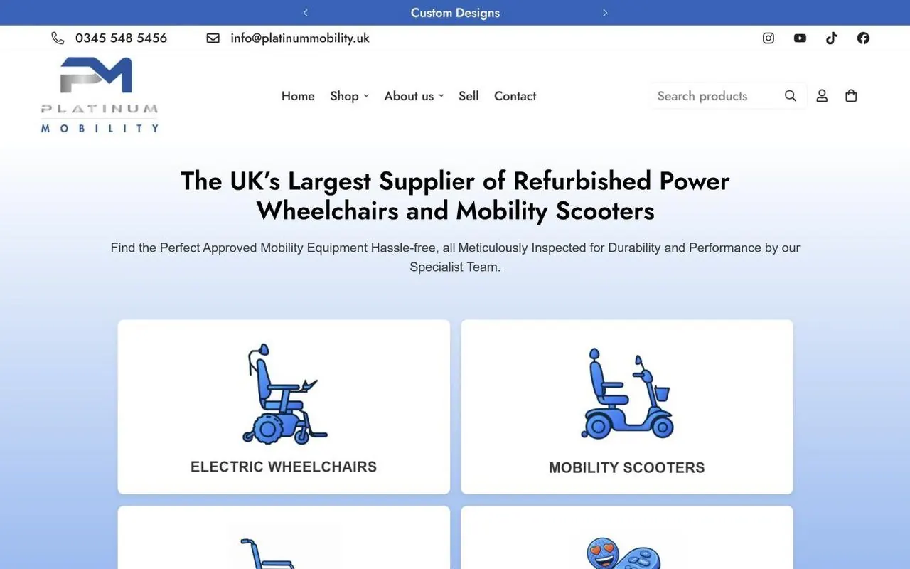 Homepage of the Platinum Mobility website